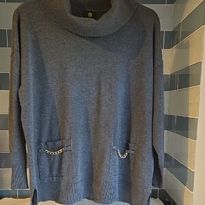 JM Collection Charcoal Cowl Neck Sweater with Chain Details